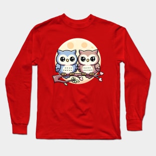 Owls Couple Romantic Moon Valentine Long Sleeve T-Shirt